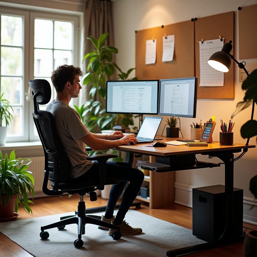 Ergonomic office workspace set up for healthy movement practices